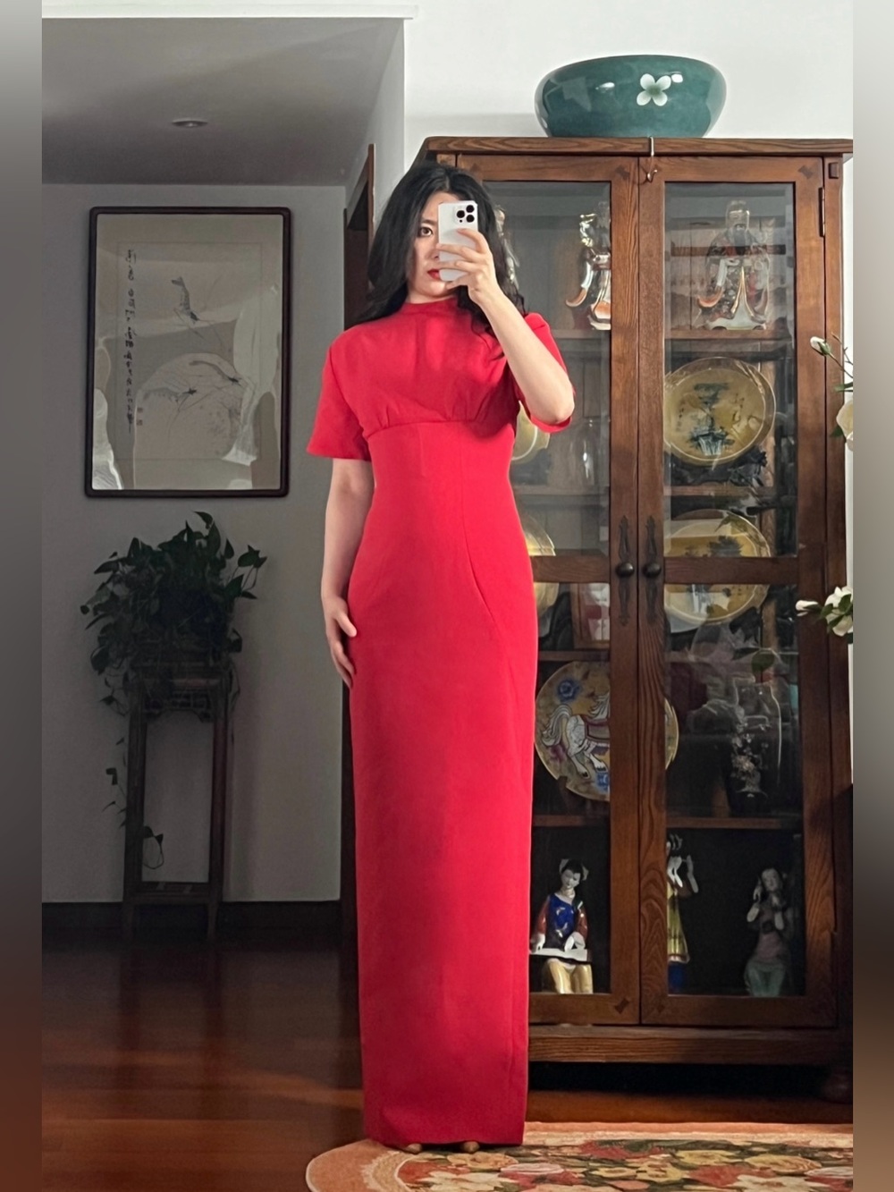 Rachel Gilbert Dover Short Sleeve Column Red Floor Length Gown AU1/US4 NWT